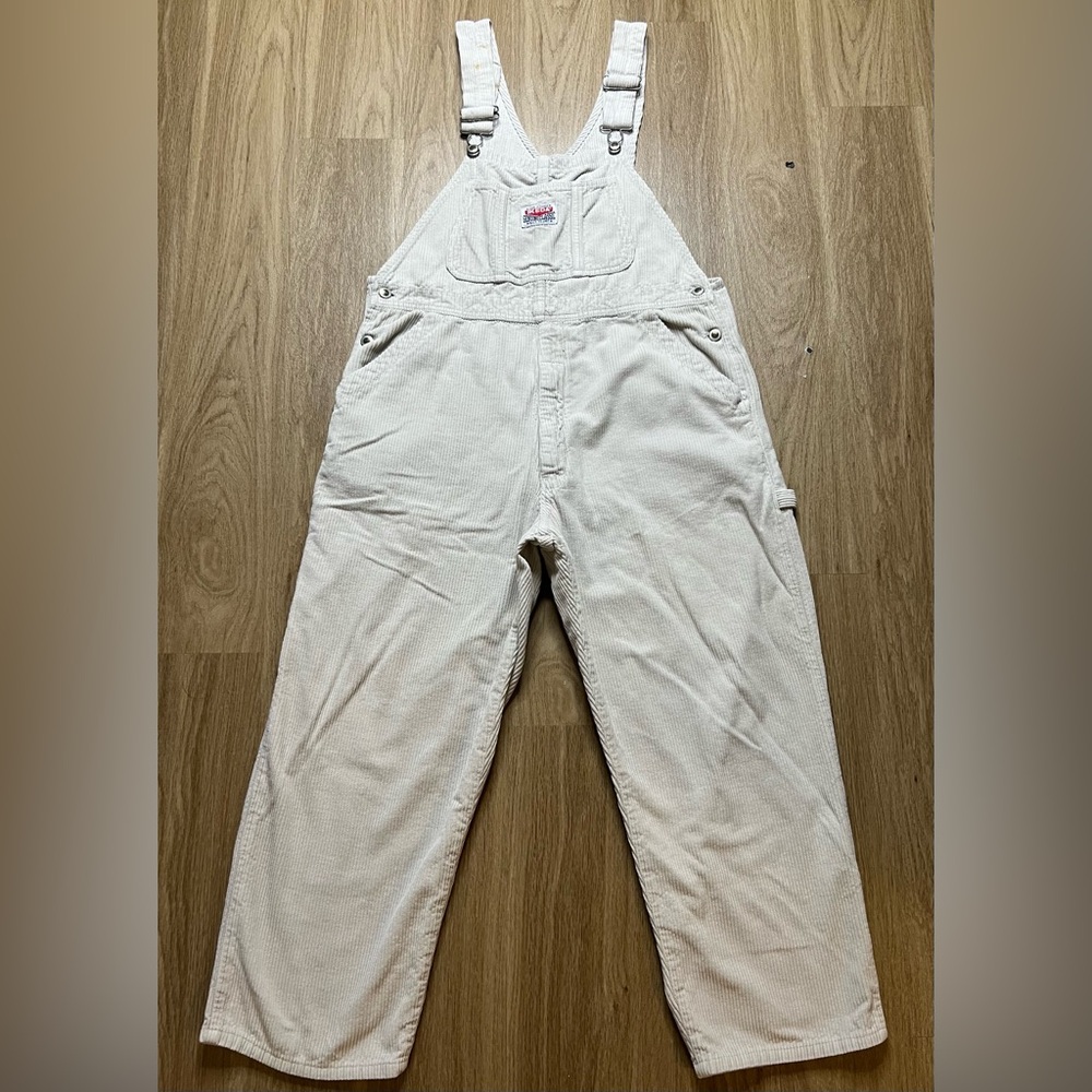 Vintage 90s IKEDA Corduroy Bib Overalls Made in Canada Cream Sz Large
